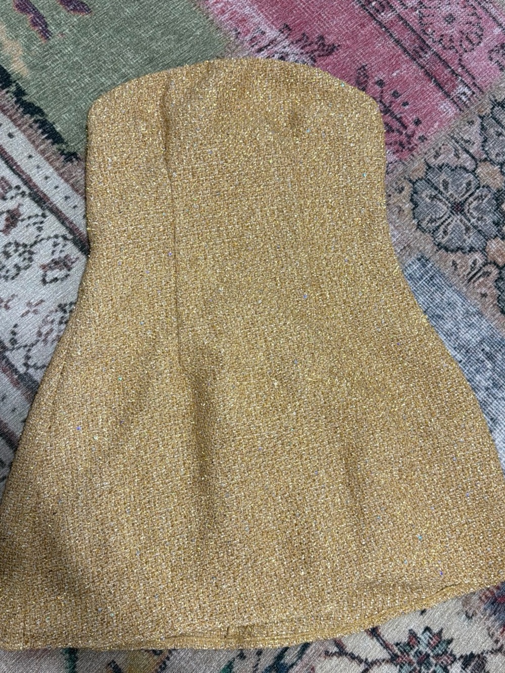 Biba Gold Sparkle Strapless Mini Dress